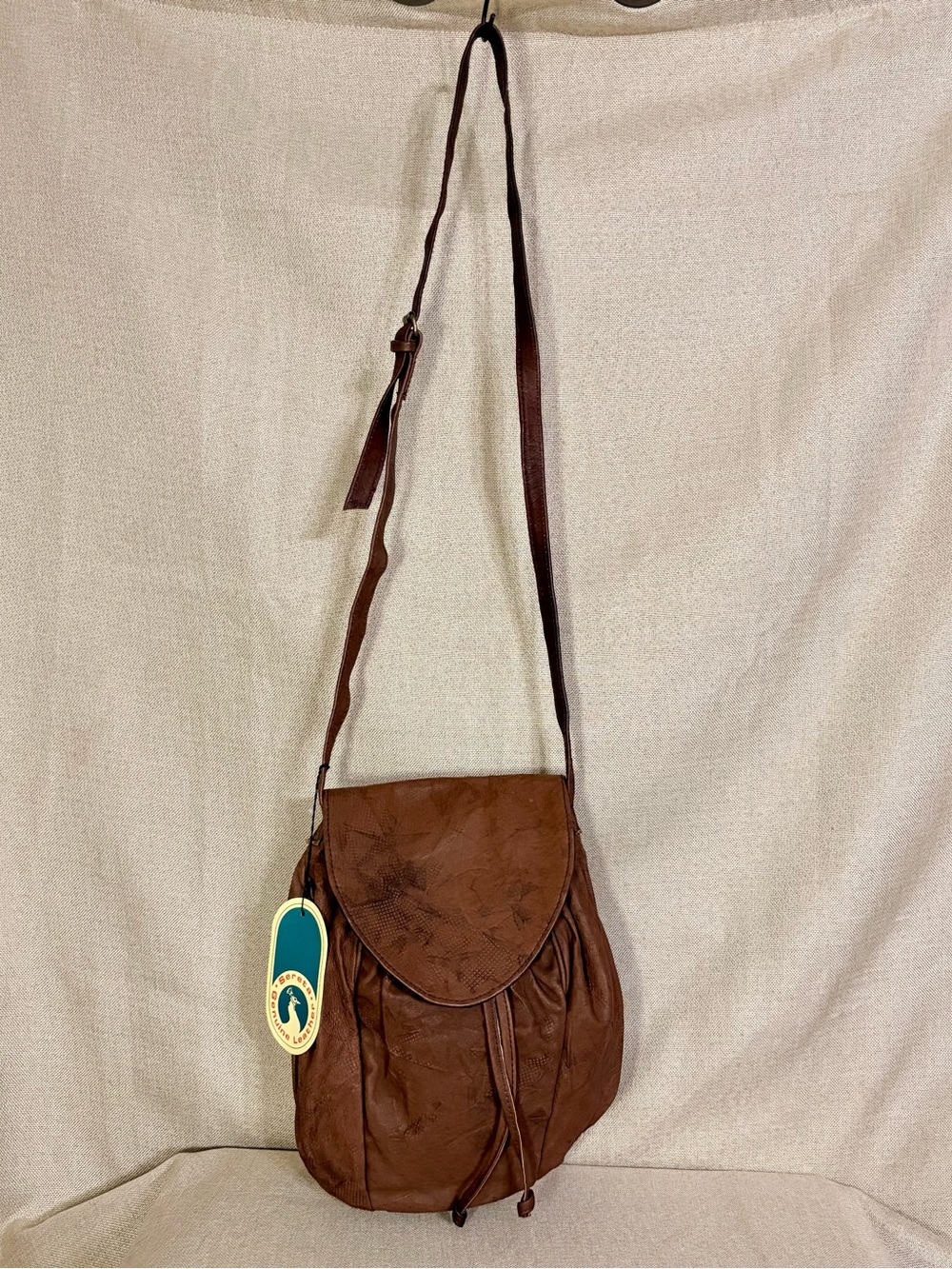 Vintage Sereta Genuine Leather Brown Crossbody Bag Slouchy Boho Drawstring Purse